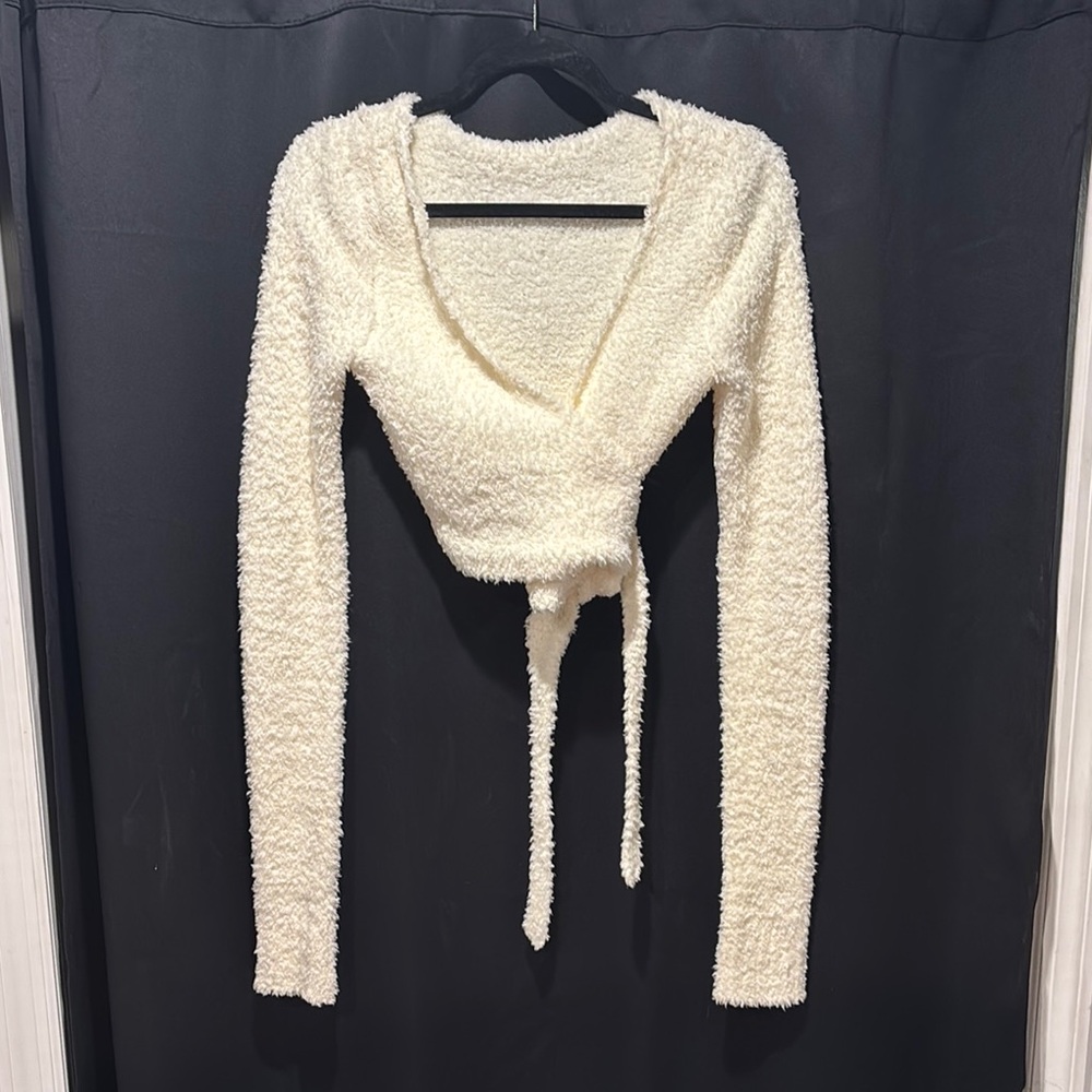 SKIMS Cozy Collection Wrap Top in color Bone